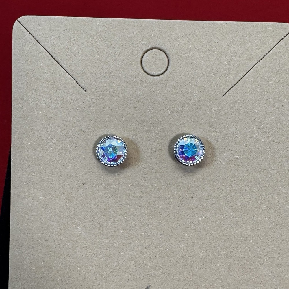 Aurora Borealis Round Stud Earrings‎ Sparkle Crystal Rhinestone Jewelry